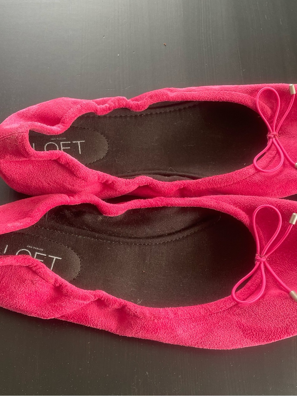 LOFT Hot Pink Suede Ballet Flats with Bow